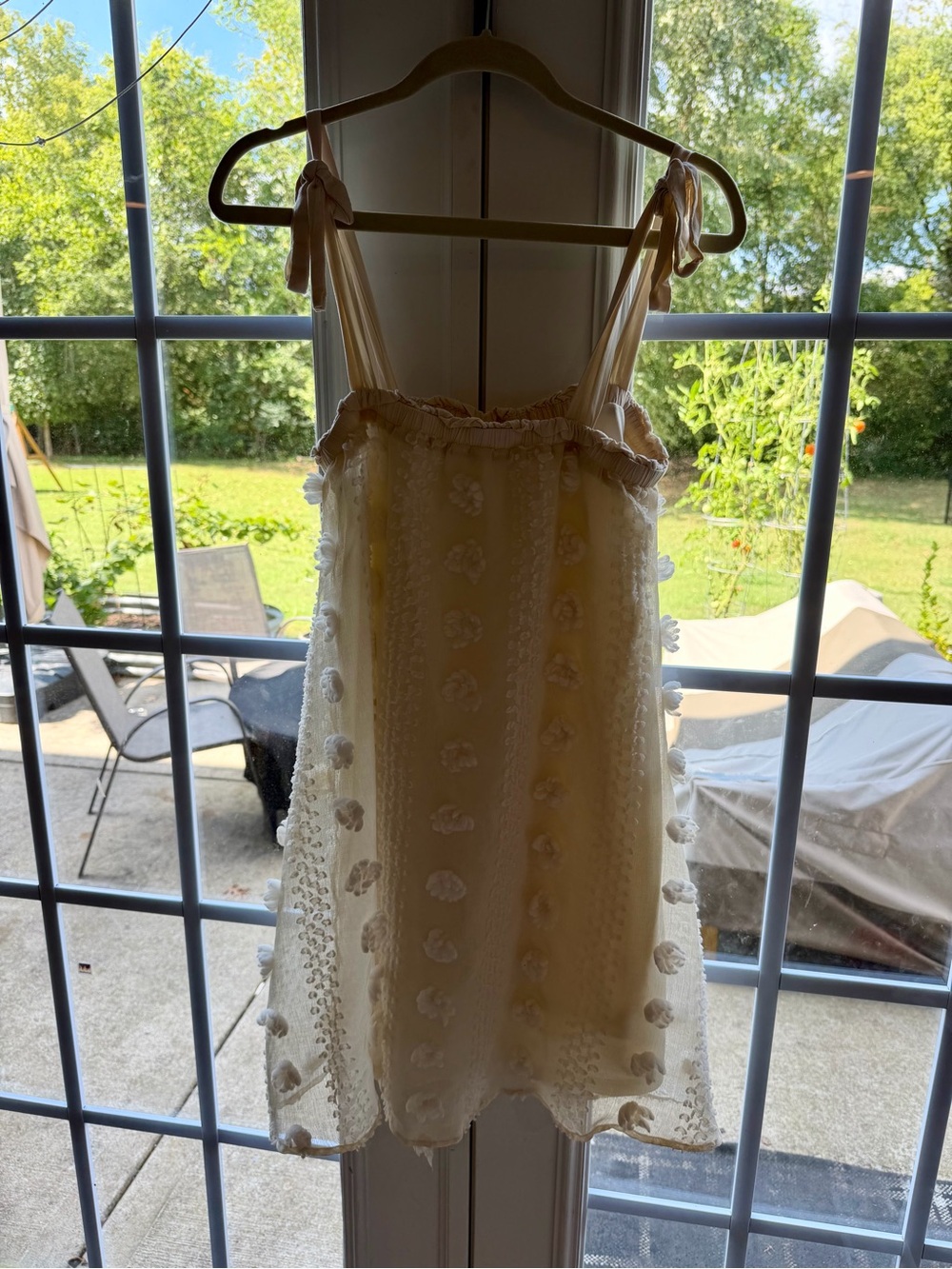 Women’s Cream Pom-Pom Tie-Shoulder Sundress